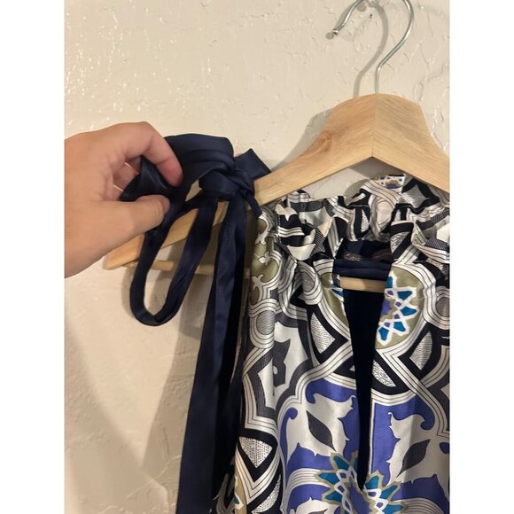 Hale Bob Silk Blue Ribbon Tie Halter Blouse - Picture 6 of 10